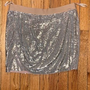 Haute Hippie Silver Sequin Wrap Mini Skirt
